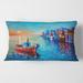 Designart 'Boats Resting On The Water Near Coastal Town I' Nautical & Coastal Printed Throw Pillow