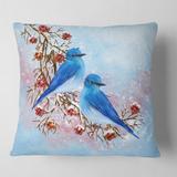 Designart 'Two Blue Birds Sitting On A Branch With Berries' Traditional Printed Throw Pillow