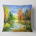 Designart 'Autumn Landscape With The Wood River' Lake House Printed Throw Pillow