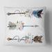 Designart 'Ethnic Feathers and Flowers On Native Arrows I' Bohemian & Eclectic Printed Throw Pillow