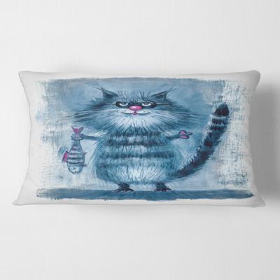 Designart 'Cat Holding A Fish In Its Claws' Nautical & Coastal Printed Throw Pillow