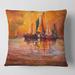 Designart 'Boats On The Ocean During Evening Sunset I' Nautical & Coastal Printed Throw Pillow