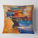 Designart 'Boats In The Harbor During Warm Colourd Sunset I' Nautical & Coastal Printed Throw Pillow