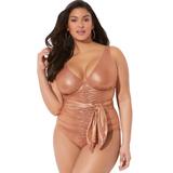 Plus Size Women's Tie Front Cup Sized Underwire One Piece Swimsuit by Swimsuits For All in Brown Sugar (Size 20 D/DD)