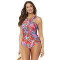 Plus Size Women's High Neck Wrap One Piece Swimsuit by Swimsuits For All in Red Floral (Size 14)