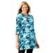 Plus Size Women's 7-Day Three-Quarter Sleeve Notch-Neck Tunic by Woman Within in Aquamarine Pretty Tie-dye (Size 1X)