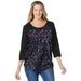 Plus Size Women's Three-Quarter Sleeve Baseball Tee by Woman Within in Black Raspberry Graphic Bloom (Size M) Shirt