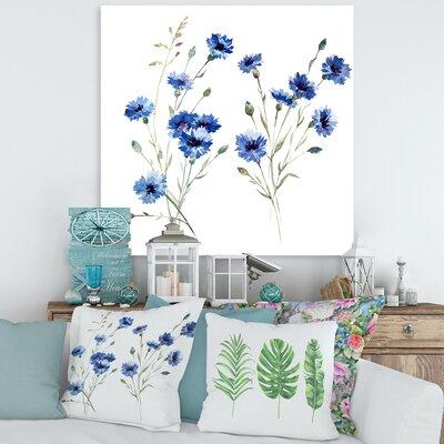 East Urban Home Cornflowers w/ Green Leaves III - Painting on Canvas Canvas, Wood in Blue | 30 H x 30 W x 1 D in | Wayfair