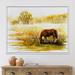 East Urban Home Horse Grazing on a Meadow - Painting on Canvas Canvas, Wood in Yellow | 12 H x 20 W x 1 D in | Wayfair