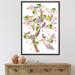 East Urban Home Tree w/ Colorful Birds on Flowering Branches - Graphic Art on Canvas Metal in Brown/Green/Indigo | 32 H x 16 W x 1 D in | Wayfair