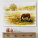 East Urban Home Horse Grazing on a Meadow - Painting on Canvas Metal in Yellow | 30 H x 40 W x 1 D in | Wayfair 923EE849336B4DDCBC3C64895A71ECDB