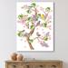 East Urban Home Tree w/ Colorful Birds on Flowering Branches - Graphic Art on Canvas Metal in Brown/Green/Indigo | 40 H x 30 W x 1.5 D in | Wayfair