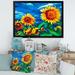 East Urban Home Two Sunflowers Under a Bright Blue Sky - Painting on Canvas Metal in Yellow | 16 H x 32 W x 1 D in | Wayfair