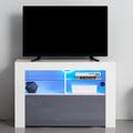 TV Stand Television Stands TV Console Unit 2 Doors Storage Cabinets With Glass Shelf RGB LED Lighted Sideboard RGB LED Lighted (Gray)