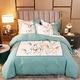 INJOY HOME DECOR Premier Quality Luxury 100% Pure Cotton Duvet Cover Set 4 Pieces Flower Green Teal White Duvet Cover with Matching Sheet Pillowcases Bedding Set Bed Linen (Double (200 * 230))