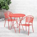 Flash Furniture Commercial Grade 30 Round Coral Indoor-Outdoor Steel Folding Patio Table Set with 2 Round Back Chairs