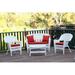 Jeco W00206-G-FS018 4 Piece White Wicker Conversation Set - Red Orange Cushions