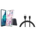 Bemz Aquaflex Samsung Galaxy S20 FE 5G (Fan Edition) Phone Case Bundle: Slim Fit Shockproof Cover with Heavy Duty Fast Charging Type-C to USB-A Charger Cable (6 Feet) - Pink Flower Butterfly