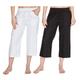 Metzuyan Womens 3/4 Capri Pants Cropped Elasticated Trousers Sizes 10-14 Black and White 14