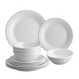 UPware 12-Piece Beaded Chateau Melamine Dinnerware Set, White