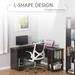 HOMCOM L-Shaped Corner Computer Desk Wood PC Workstation Laptop Table with 2 Storage Shelves Space Saving Home Office Brown