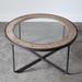 Wood and Glass Industrial Coffee Table - 31¾'' dia. x 17''H