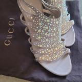 Gucci Shoes | Gucci Heels Satin Fabric And Swarovski | Color: Cream/Tan | Size: 6.5