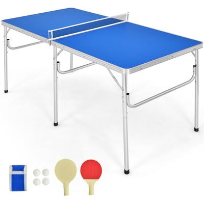 Costway 60 Inch Portable Tennis Ping Pong Folding Table with Accessories-Blue