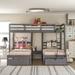 Full-Over-Double-Twin Grey Wooden Triple Bunk Bed with Two Drawers