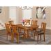 East West Furniture 7 Piece Dining Set Consist of an Oval Dining Room Table and 6 Faux Leather Chairs, Saddle Brown