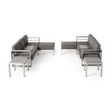 Cape Coral Outdoor 6 Seater Aluminum Sofa and Ottoman Set with Side Tables by Christopher Knight Home