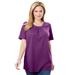 Plus Size Women's Perfect Button-Sleeve Shirred Scoop-Neck Tee by Woman Within in Plum Purple (Size M) Shirt