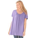 Plus Size Women's Perfect Short-Sleeve Shirred U-Neck Tunic by Woman Within in Soft Iris (Size L)