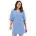 Plus Size Women's Perfect Roll-Tab-Sleeve Notch-Neck Tunic by Woman Within in French Blue (Size 2X)