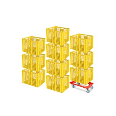 BRB 10 Euroboxen, 600x400x410 mm, lebensmittelecht, gelb + Transportroller Image