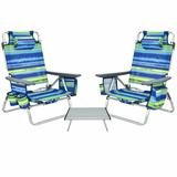 Costway 2 Packs 5-Position Outdoor Folding Backpack Beach Table Chair Reclining Chair Set-Blue