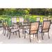 Hanover Monaco Tan Aluminum 9-piece Dining Set with 60-inch Square Glass-top Table and Eight Stationary Dining Chairs