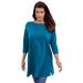 Plus Size Women's Boatneck Ultimate Tunic with Side Slits by Roaman's in Peacock Teal (Size 42/44) Long Shirt