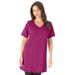 Plus Size Women's Short-Sleeve V-Neck Ultimate Tunic by Roaman's in Raspberry (Size 5X) Long T-Shirt Tee