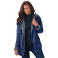 Plus Size Women's Hooded Jacket with Fleece Lining by Roaman's in Evening Blue (Size L) Rain Water Repellent