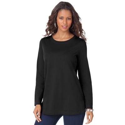 Plus Size Women's Long-Sleeve Crewneck Ultimate Tee by Roaman's in Black (Size 1X) Shirt