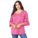 Plus Size Women's Bell-Sleeve Ultimate Tee by Roaman's in Vintage Rose (Size 34/36) Shirt