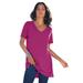 Plus Size Women's Short-Sleeve V-Neck Ultimate Tunic by Roaman's in Raspberry (Size L) Long T-Shirt Tee