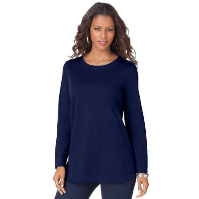 Plus Size Women's Long-Sleeve Crewneck Ultimate Tee by Roaman's in Navy (Size S) Shirt