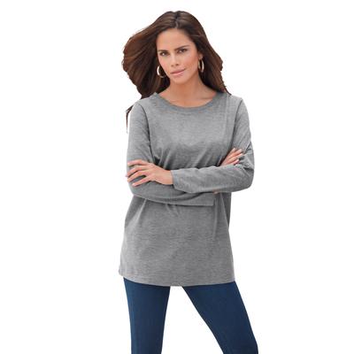 Plus Size Women's Long-Sleeve Crewneck Ultimate Tee by Roaman's in Medium Heather Grey (Size S) Shirt