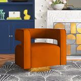 Barrel Chair - Willa Arlo™ Interiors Aysha 74.93" Wide Velvet Swivel Barrel Chair Wood/Velvet in Orange | 26.8 H x 29.5 W x 26 D in | Wayfair