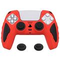 PlayVital Silikon Hülle für ps5 Controller,Case Zubehör Anti-Rutsche Schutzhülle Hülle Griffe Skin Weiches Gummi Grips für Playstation 5 Wireless Controller(Ritter Edition,Rot & Schwarz)