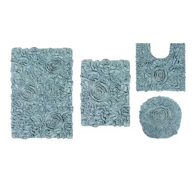 Bell Flower 4 Piece Set Bath Rug Collection by Home Weavers Inc in Blue