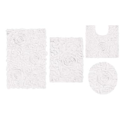 Bell Flower 4 Piece Set Bath Rug Collection by Home Weavers Inc in White