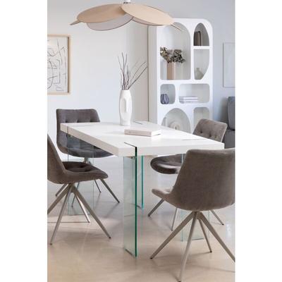 Rechteckiger Esstisch aus mdf mit Glasbeinen Kali Weissholz 140 x 80 cm - Sklum Image